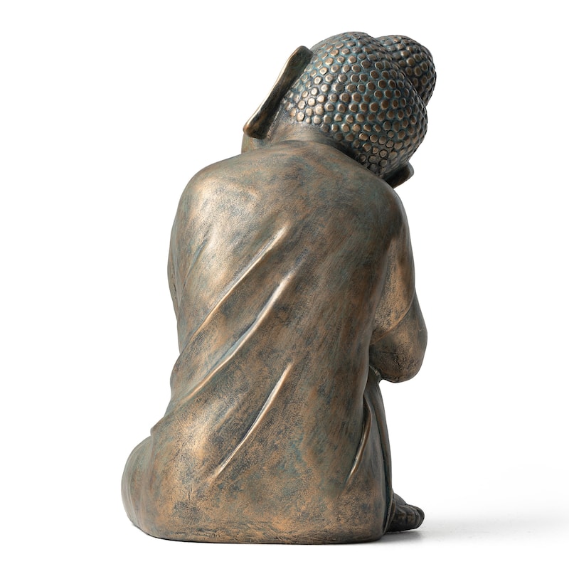 Glitzhome MGO Faux Bronze Buddha Garden Statue Monk Sculpture Indoor Outdoor Decor Gifts
