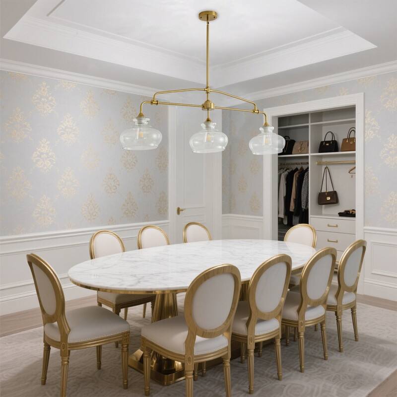 Modern Linear Chandelier Gold Chandeliers Kitchen Island Lighting with Clear Glass Shade - 3 / 4 / 5 Lights