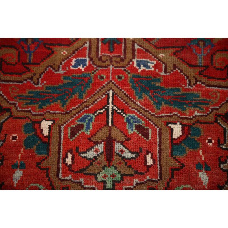 Hand Knotted Oriental 100% Wool Carpet Traditional Medallion Red Heriz Area Rug - 11' 0'' X 7' 8''
