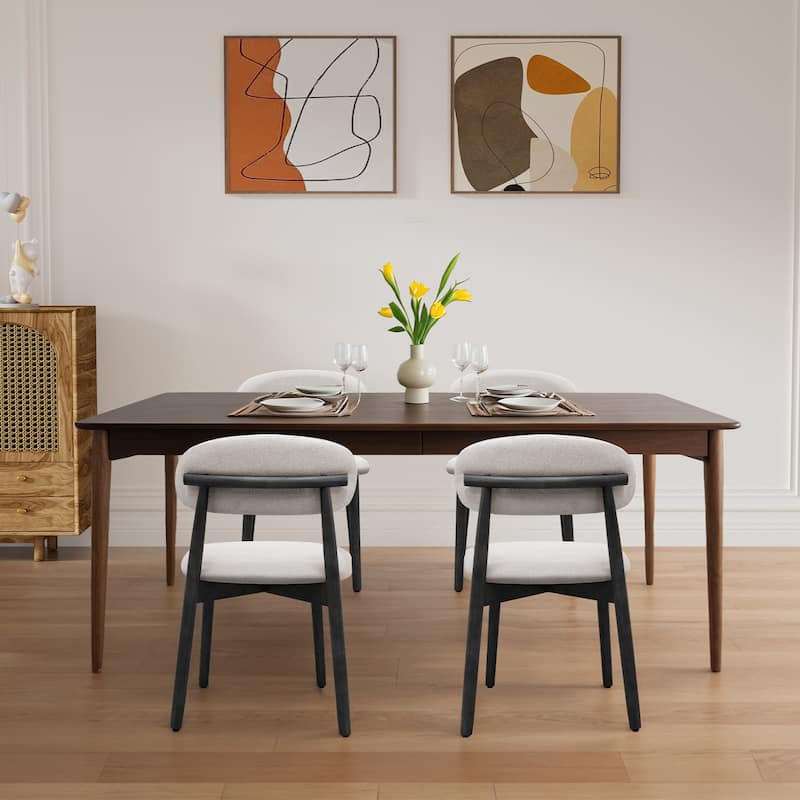 Cotton-Linen Fabric Upholstered Dining Chair with Black Solid Wood Legs, Armless Chair Set of 2 for Kitchen, Living