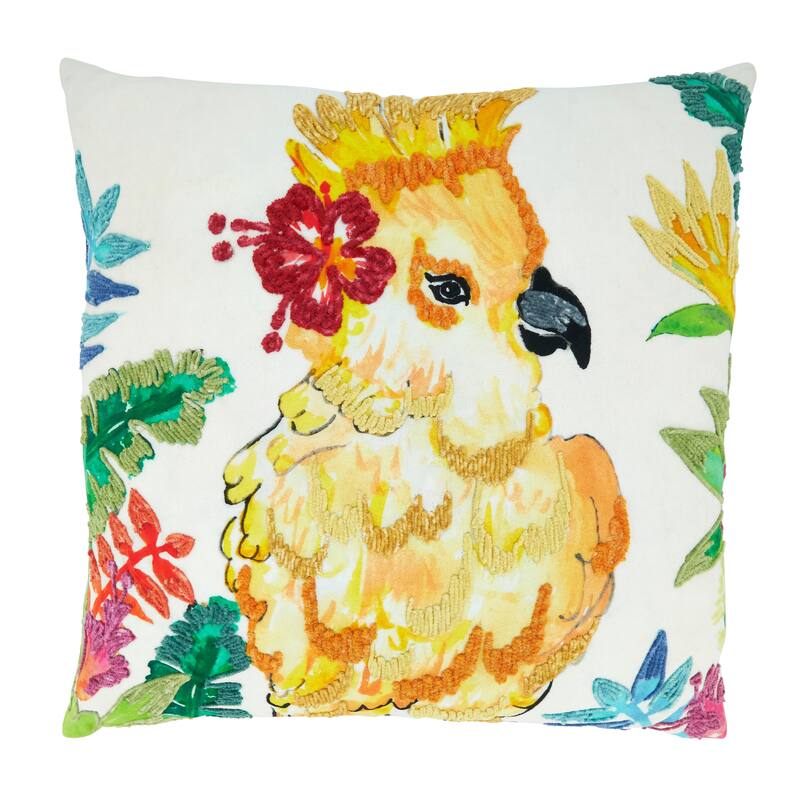 Throw Pillow With Parakeet Design - Feather Down