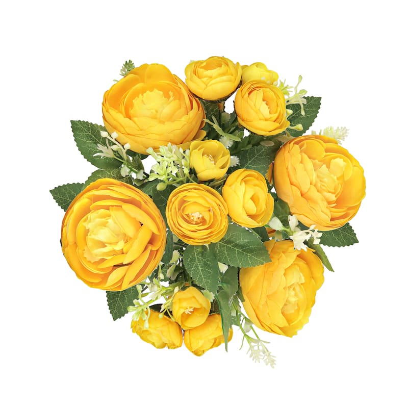 Set of 3 Honey Yellow Artificial Peony Flower Stem Bush Bouquet 12in - 12" L x 7" W x 7" DP