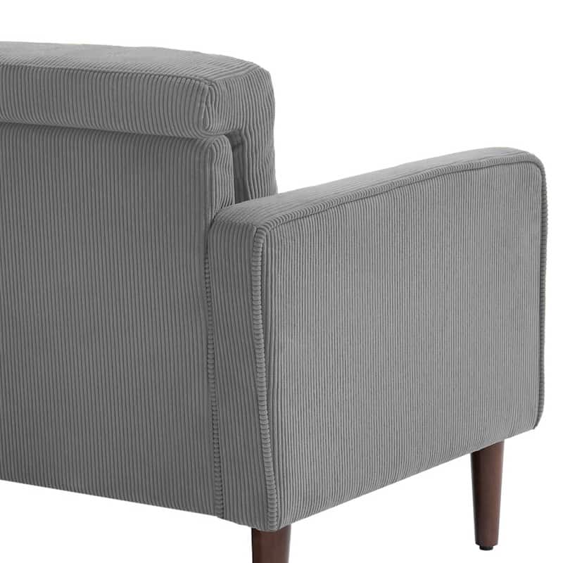 Modern Corduroy Upholstered Loveseat with Bolster Pillows and Wood Legs