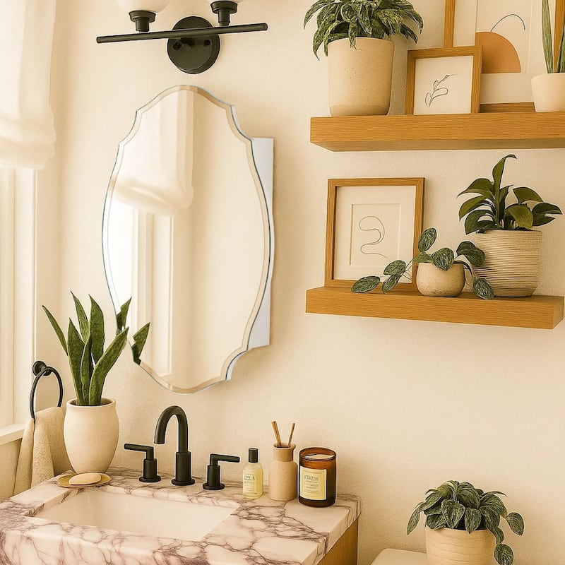 TEHOME Frameless Irregular Oval Medicine Cabinet Mirror with Adjustable Shelves - 20" x 30"