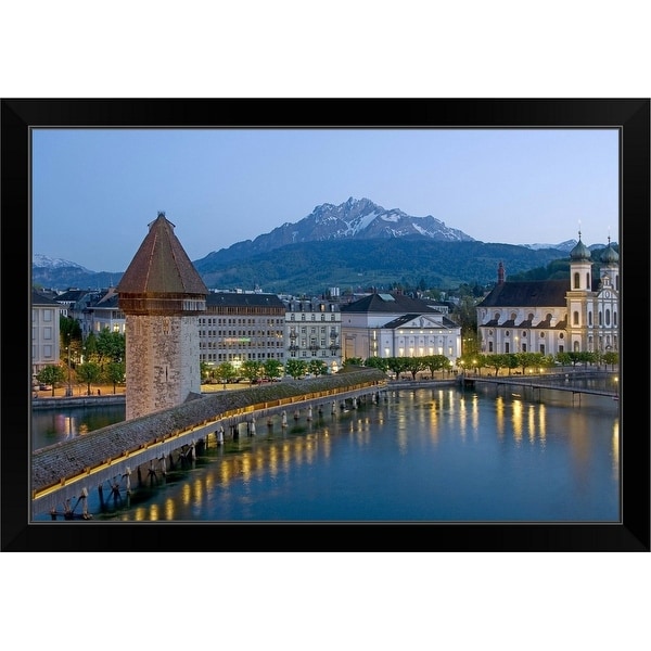 "The Chapel Bridge Kapellbrucke, Switzerland" Black Framed Print