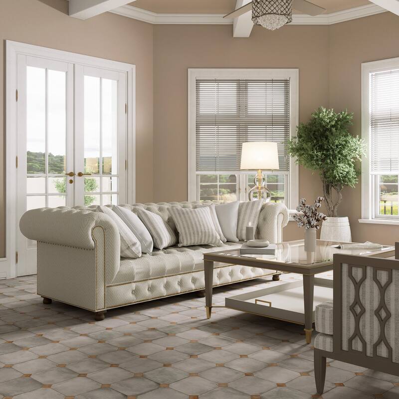Merola Tile Laverton Octagon Gris with Taco Natural 7-7/8" x 7-7/8" Porcelain Floor and Wall Tile - Case (50 Tiles)