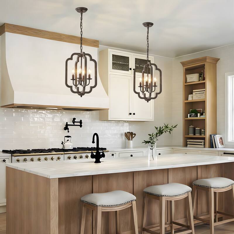 Starsky 4-Light Vintage Farmhouse Faux Wood Lantern Chandelier - Antique