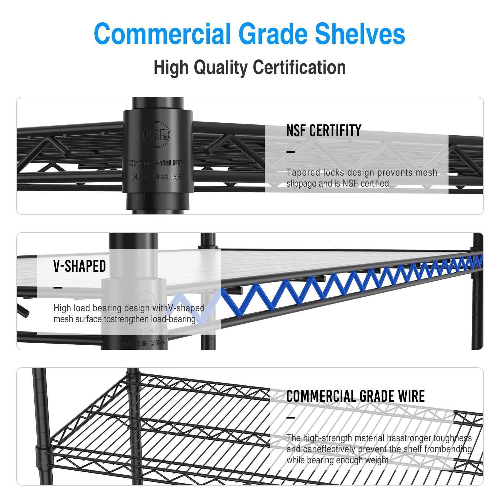  4 Tier Shelving Unit NSF Wire Shelf Metal Large Storage Shelves  Heavy Duty Height Adjustable Commercial Grade Steel Utility Layer Shelf  Rack Organizer 1000 LBS Capacity -14x36x54,Black : Home & Kitchen
