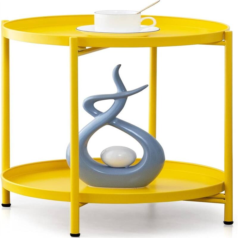 Table 2-Tier Metal Sofa Side Table - 15"D x 15"W x 20"H - Yellow