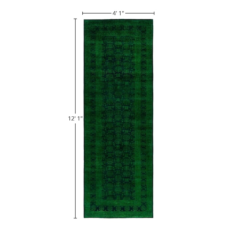 Overdyed One-of-a-Kind Hand-Knotted Area Rug - Green - 4' 1" x 12' 1"