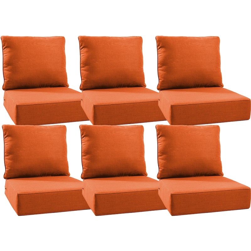 Gymojoy 24"x24"x6" Thick Cushions & Pillows Set - Deep Seat Indoor/Outdoor Water & Fade Resistant - Orange - Six Sets