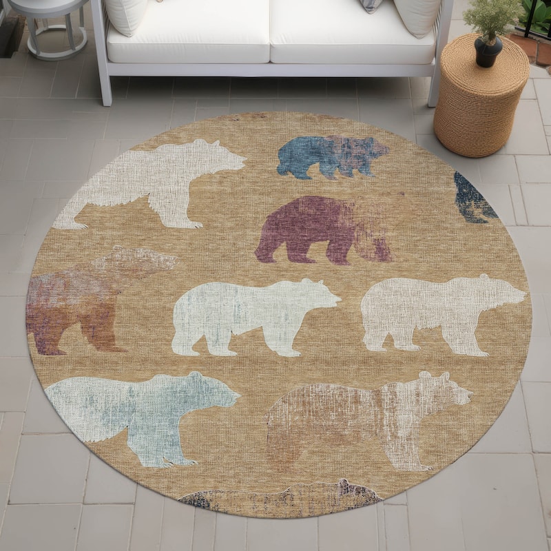 Machine Washable Indoor/ Outdoor Modern Bear Chantille Rug - Gold - 8' x 8'