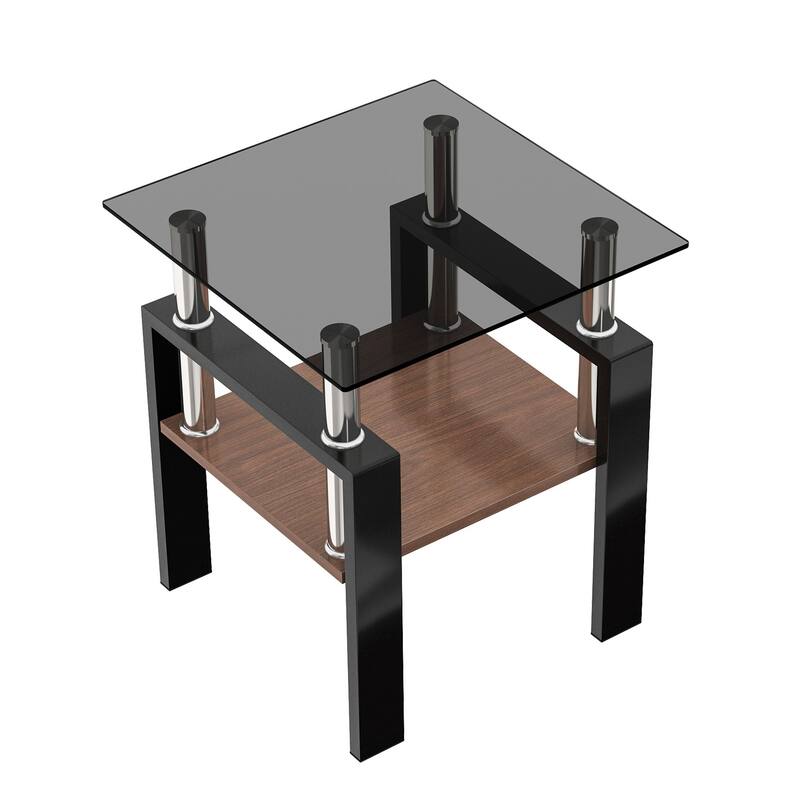 Set of 2 Modern Tempered Glass Tea Table