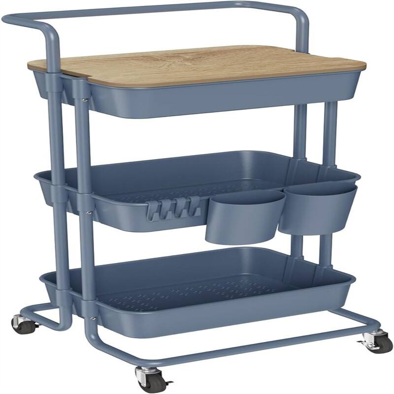 3 Tier Utility Rolling Cart - 15.6"D x 16.5"W x 35.4"H - Blue