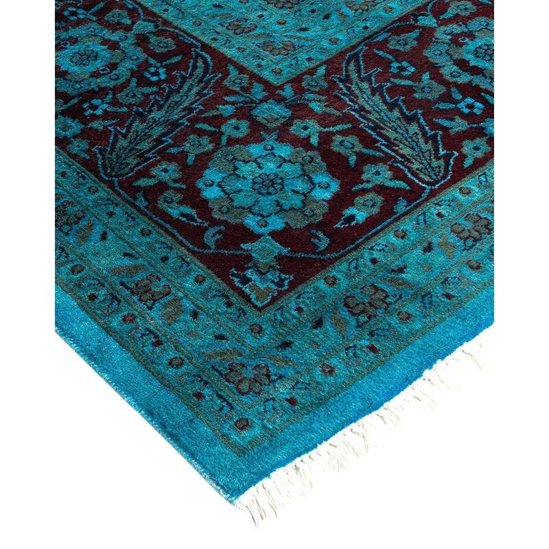Overton Hand Knotted Wool Vintage Inspired Modern Contemporary Overdyed Blue Area Rug - 9' 10" x 14' 10"