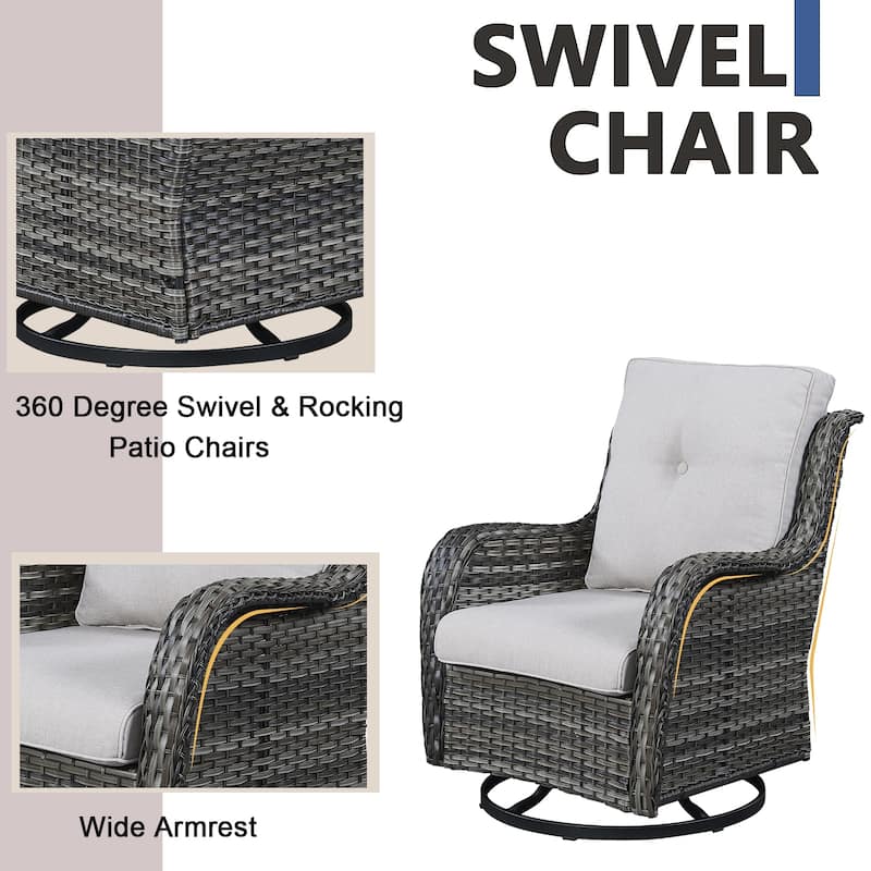Pocassy PE Wicker Rocking Chair Swivel Chairs Glider Chair