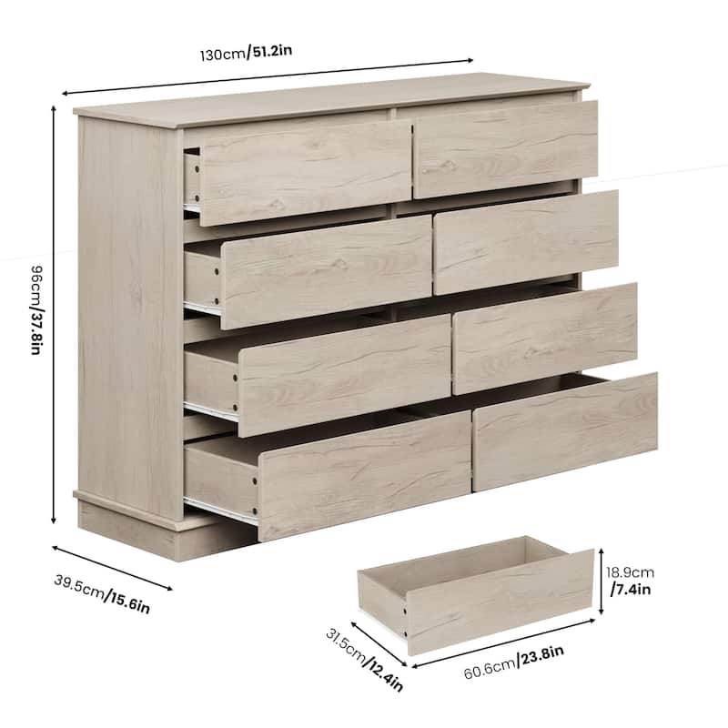 8 Drawer Dressers for Bedroom, Wooden Chest of Drawers with Deep Drawers, Large Double Dresser
