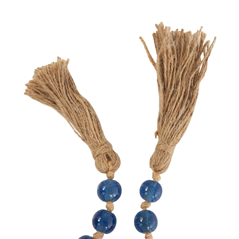 Glass Handmade Round Long Beaded Garland with Tassel with Knotted Brown Jute