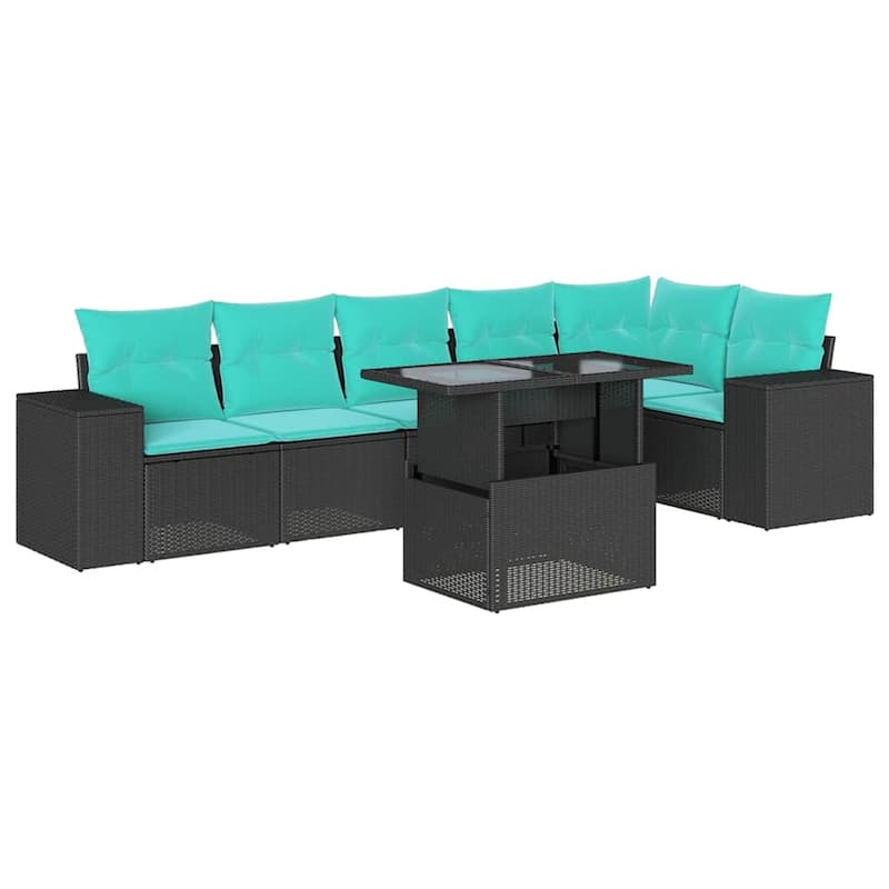 vidaXL Patio Sofa Set with Cushions Table and Couches 7 Piece Poly Rattan - 24.4" x 24.4" x 27.2"