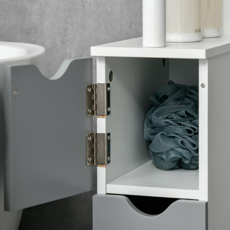 kleankin Tall Bathroom Storage Cabinet with 2 Open Shelves and 2 Door Cabinets, Freestanding Linen Tower