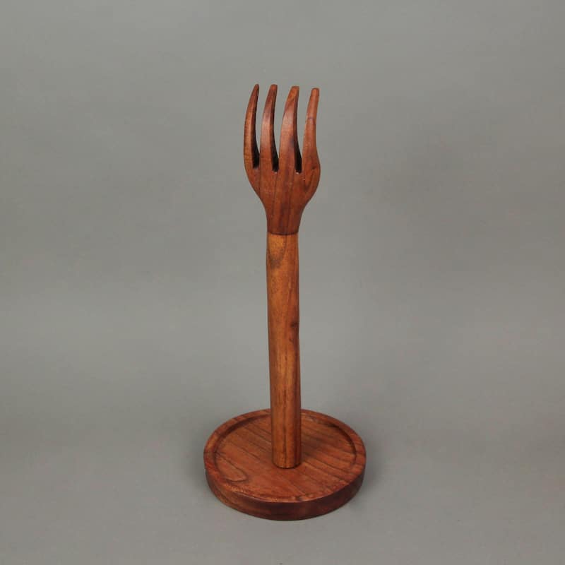 Zeckos Carved Wood Countertop Paper Towel Holder Fork Finial - 15.75 X 6.5 X 6.5 inches