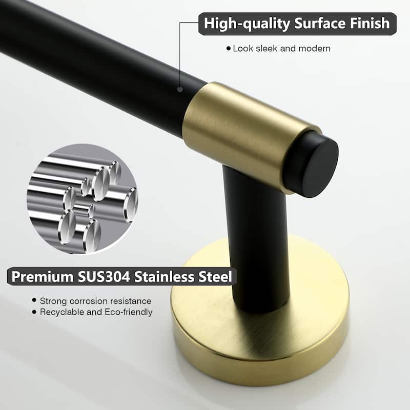 6-Piece Bath Hardware Set Towel Holder Set in Black and Gold - Black