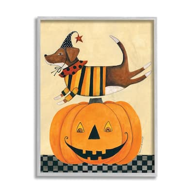 Stupell Vintage Carved Pumpkin Halloween Dog Illustration Framed Wall Art - Multi-Color