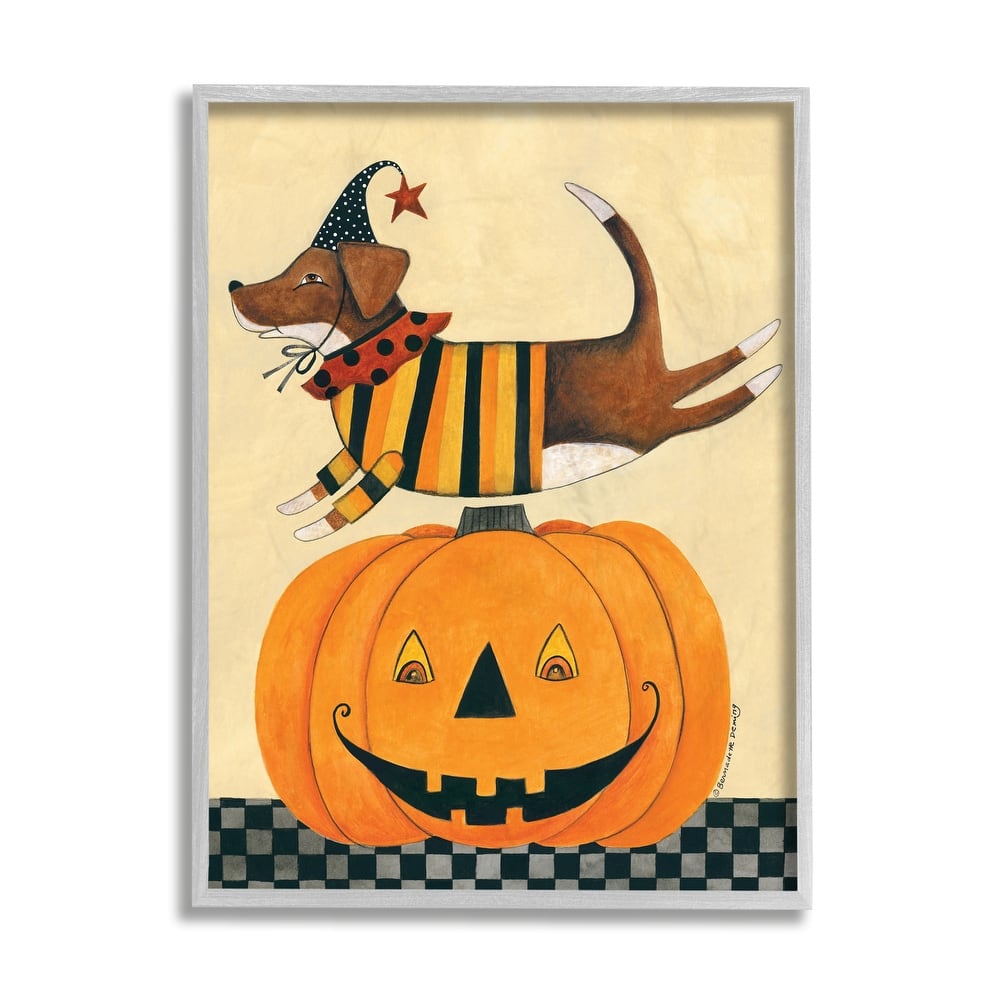Stupell Vintage Carved Pumpkin Halloween Dog Illustration Framed Wall Art - Multi-Color
