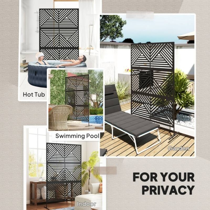 Black Freestanding Vertical 3 Panel Garden Decorative Fence with Steel Frame for Climbing Plants - 48" W x 17.7" D x 78" H