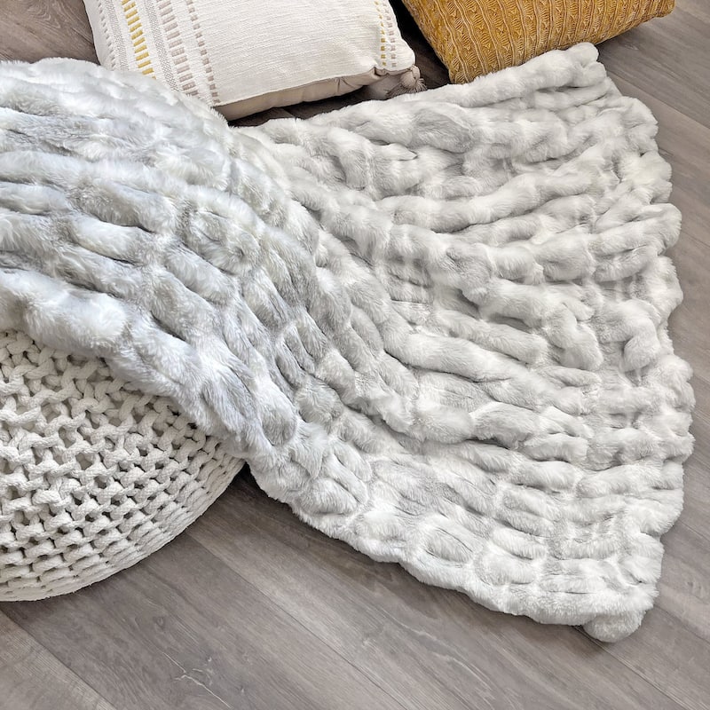 The Mood Ruched FauxFur Throw - Grey/White