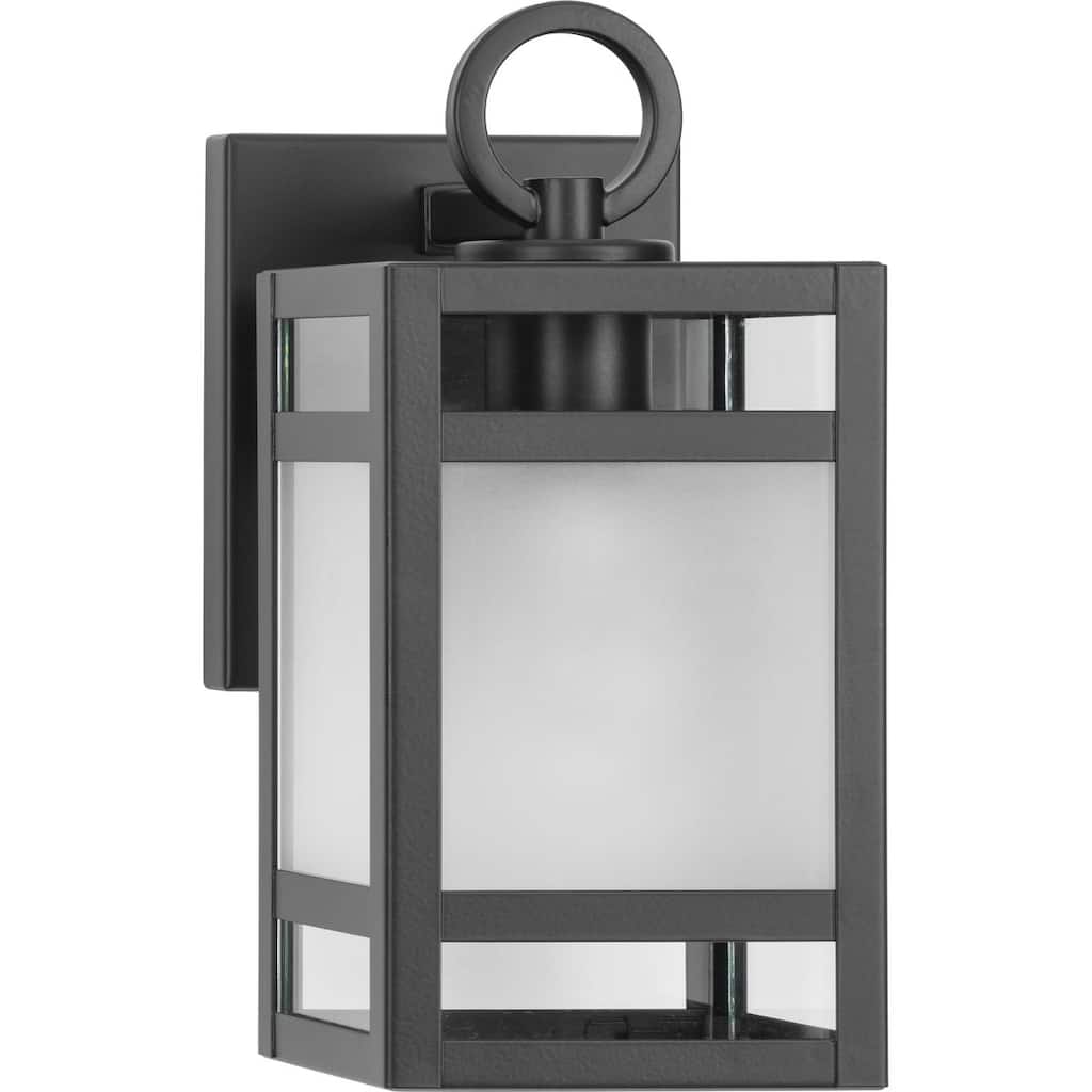 Parrish Collection One-Light Matte Black Clear and Etched Glass Modern Craftsman Outdoor Small Wall Lantern