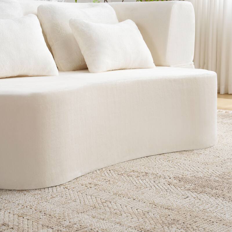 Roomfitters Queen Size Modern Floor Sofa with 4 Pillows, Plush Fabric Futon Couch Folding Mattress for Living Room