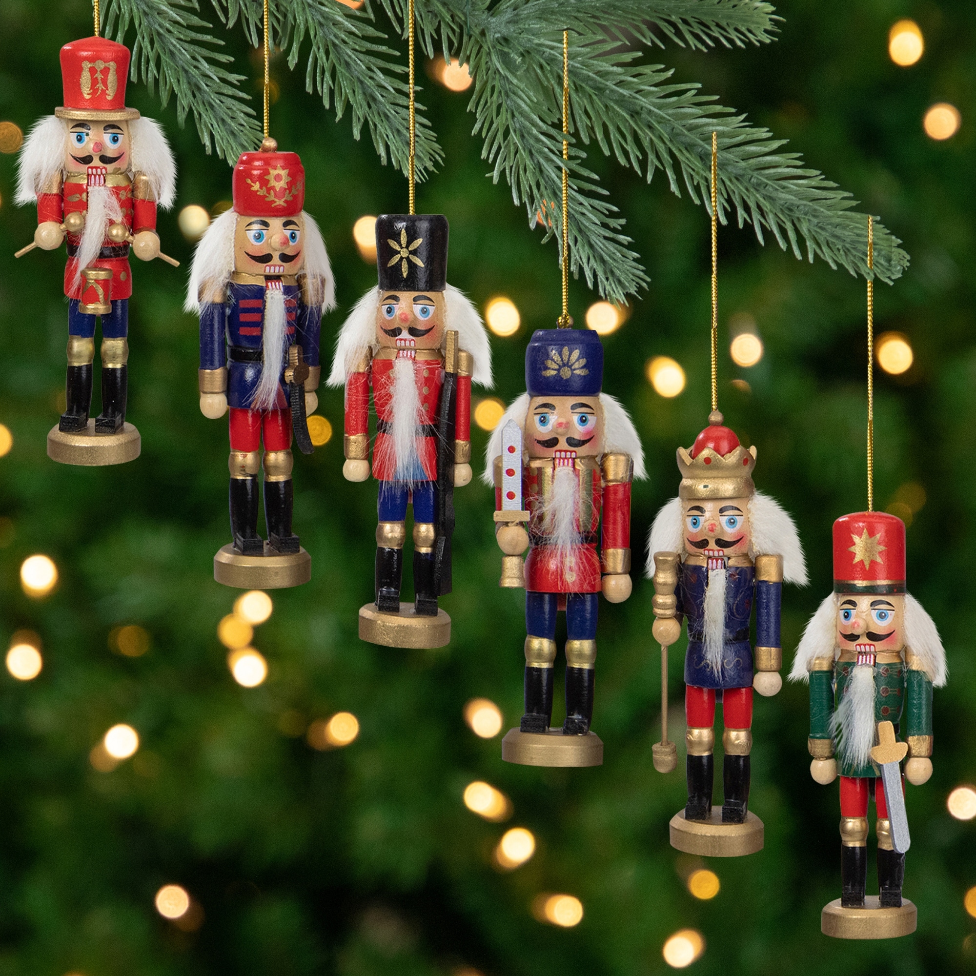 6-Count Red Blue Classic Nutcracker Christmas Ornaments - 5.25 Inches