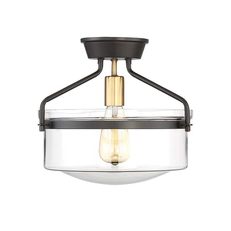 Meridian M60011 Single Light 13" Wide Semi-Flush Bowl Ceiling Fixture - Oil Rubbed Bronze / Natural Brass