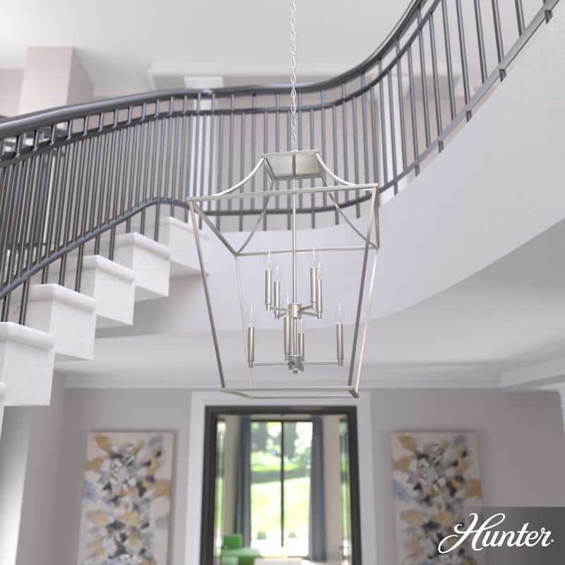 Hunter Laurel Ridge 23" 8-Light Lantern Pendant - Entry - Candle, Modern Farmhouse, Contemporary, Transitional - Brushed  Nickel