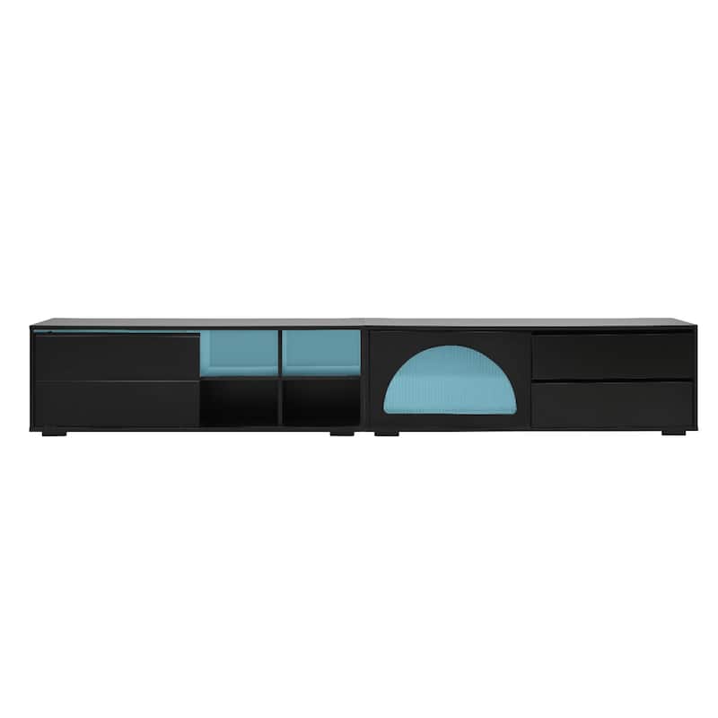 Wood Storage TV Stand with Open Shelves, Sliding Door TV Console w/ 2 Drawers, LED Entertainment Center for TVs Up to 100"