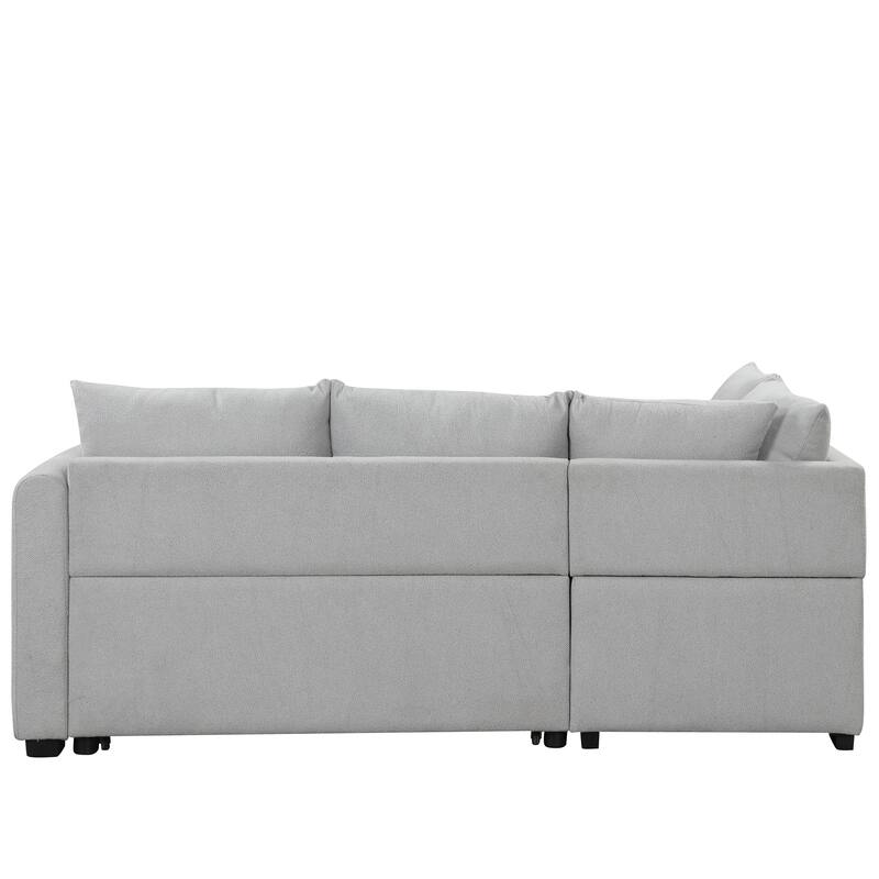 82.6" Polyester L-Shape Sectional Pull-Out Sofa Bed with Storage Ottoman, USB Ports and Power Sockets
