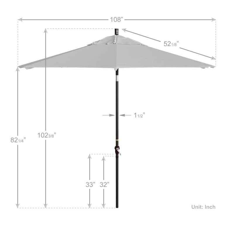 California Umbrella 9' Sunset Series Patio Umbrella Bronze Aluminum Frame and Ribs, Crank Lift Auto Tilt, Sunbrella Cilantro