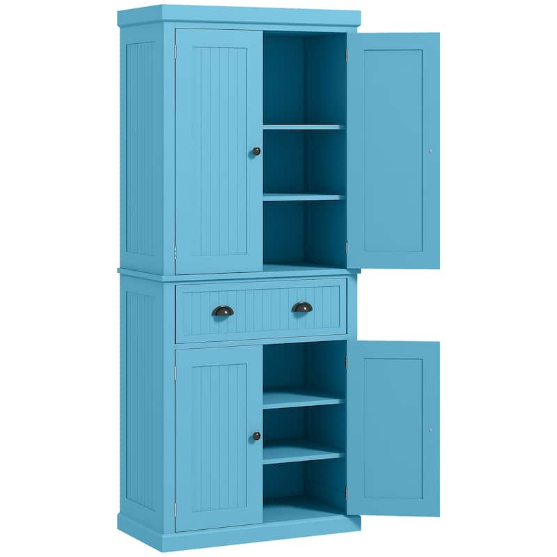72" Kitchen Pantry Cabinet, Freestanding Tall Storage Cabinet, Traditional Kitchen Cabinet with 4 Doors, Drawer