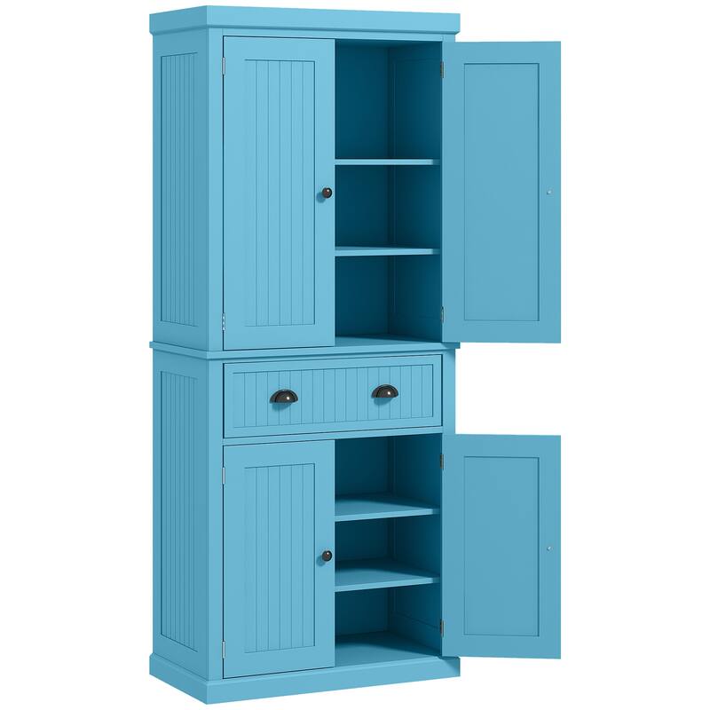 Traditional Tall Storage Cabinet with 4 Doors, Drawer and 3 Adjustable Shelves