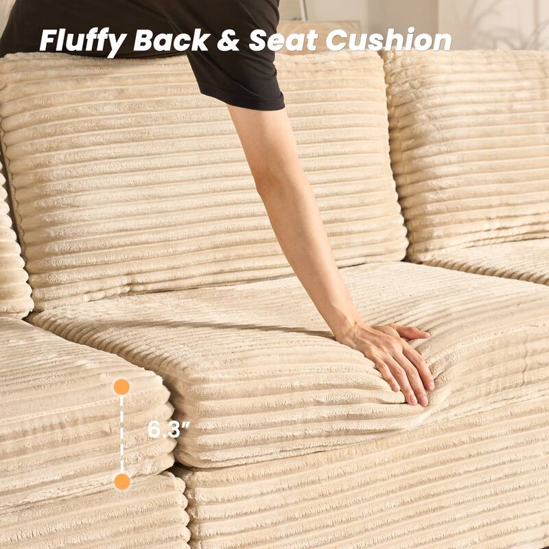 HOOOWOOO Modular U-shaped Corduroy Fabric Sectional Sofa Couch with Ottoman