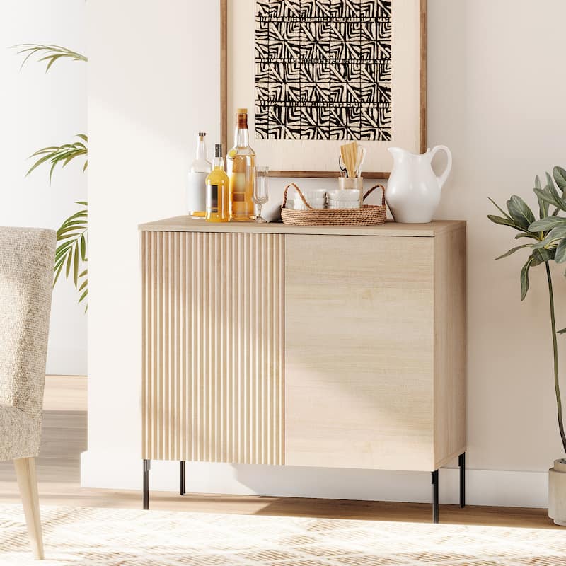 31.5" Wooden Reeded Sideboard With 2 Doors, Modern Credenza Storage Cabinet