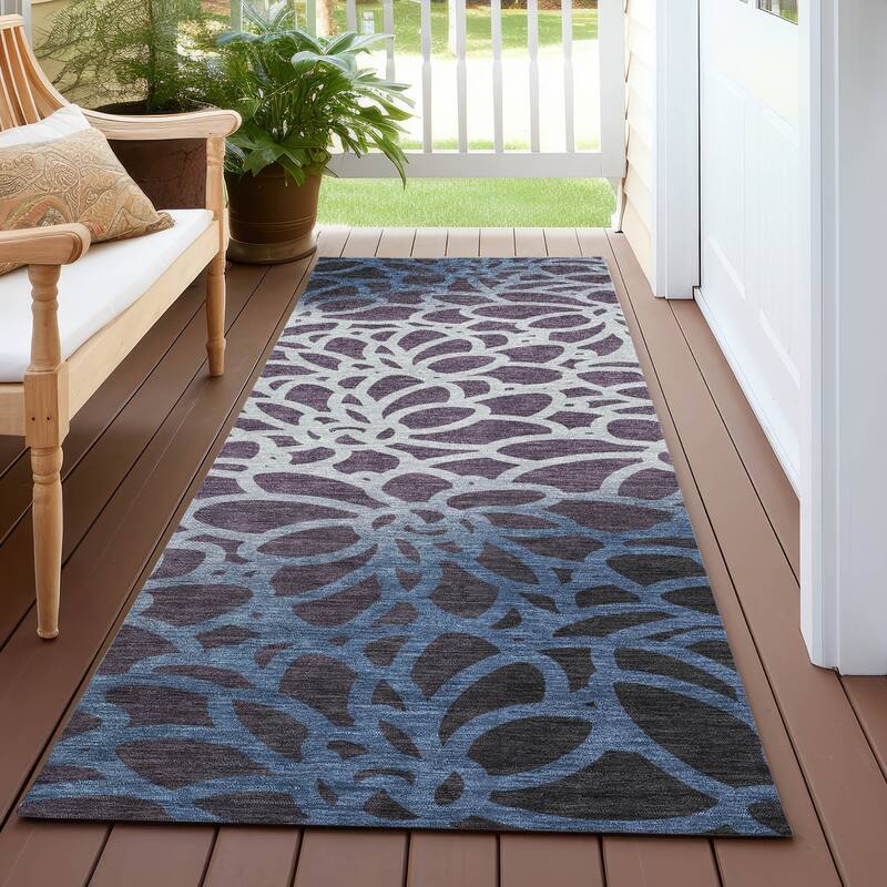 Machine Washable Indoor/ Outdoor Floral Craze Chantille Rug - Plum - 2'3" x 7'6"