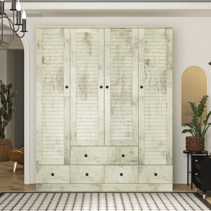 Wardrobe Armoire Closet 59"W Large Freestanding Wardrobe Cabinet White