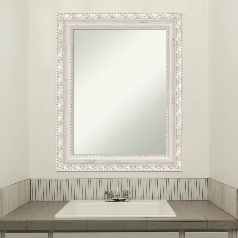 Opera Off White Non-Beveled Wood Framed Bathroom Vanity Wall Mirror - Opera Off White