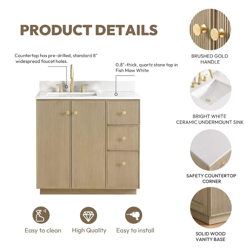 Oza Bath Vanity with Quartz Stone Top and Mirror
