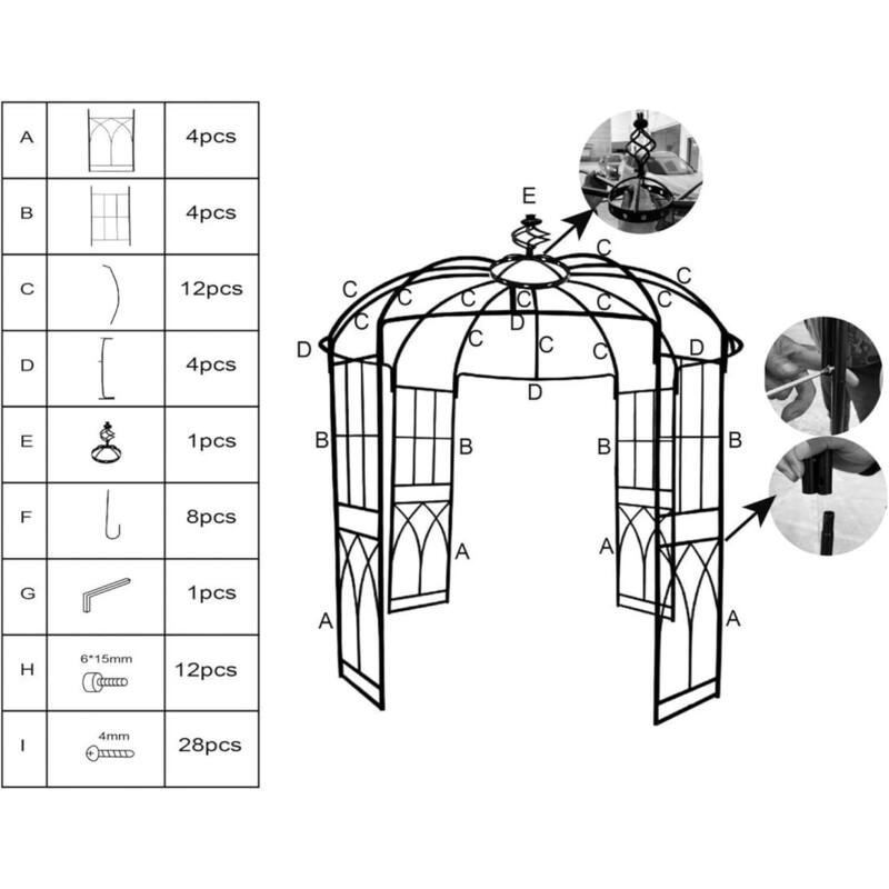 8.8 ft Black Metal Garden Arbor, Birdcage Wedding Arch