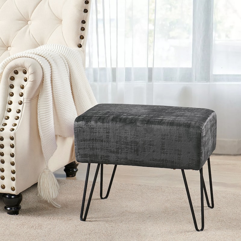 Textured Velvet Ottoman - 19" x 13" x 17" H - Peat