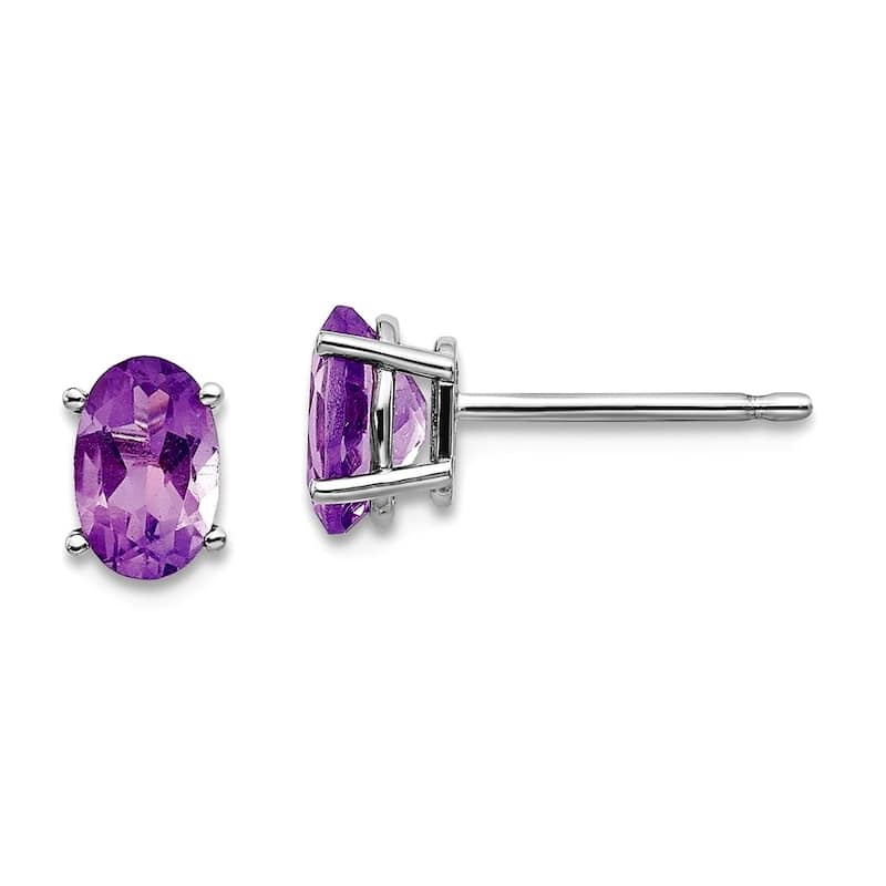 Curata 14k White Gold 6x4 Oval Genuine Gemstone Birthstone Stud Earrings - Amethyst