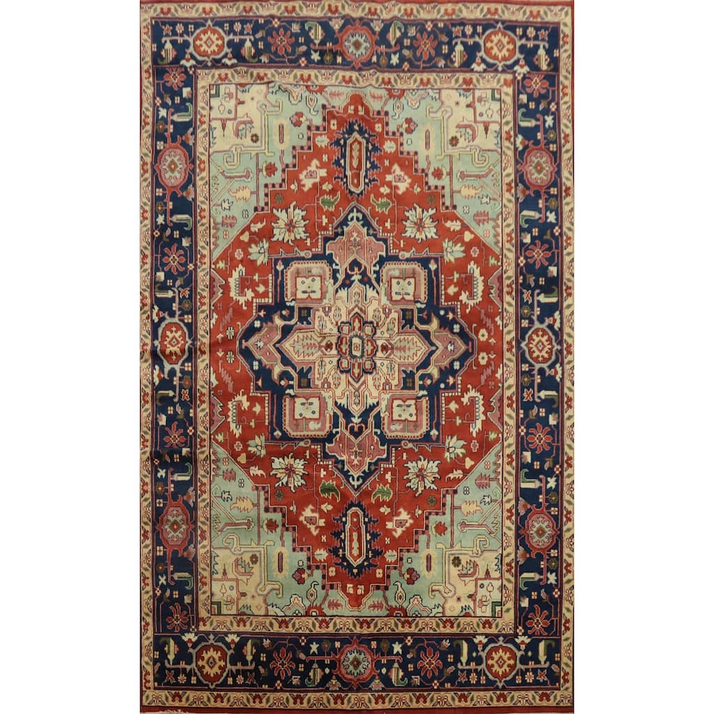 Hand Knotted Oriental 100% Wool Carpet Traditional Medallion Oranges & Rust Heriz (serapi) Area Rug - 13' 8'' X 9' 9''